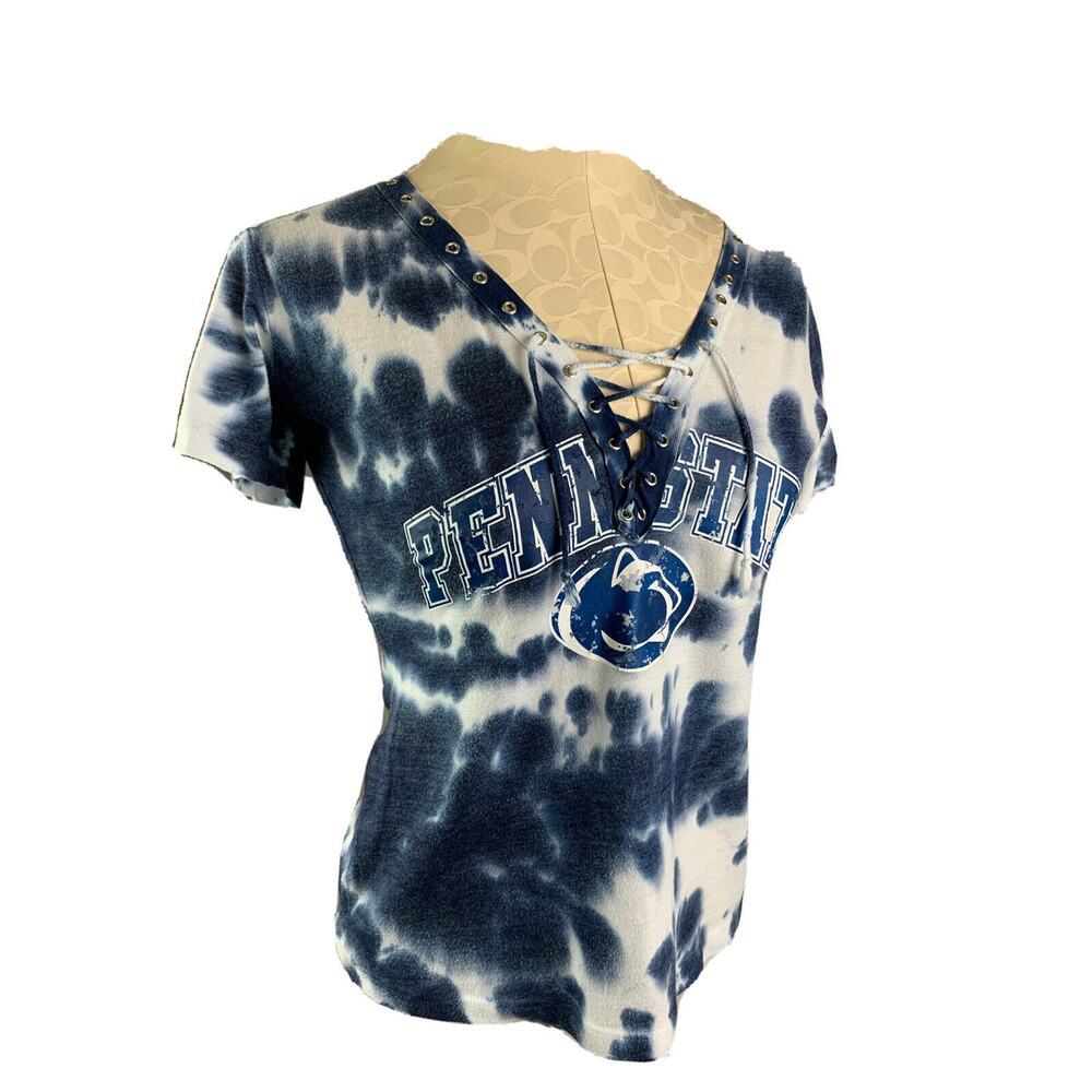 Large (14) So Nikki Girl's Lace Up Penn State Tie Dye Tshirt Distressed Look